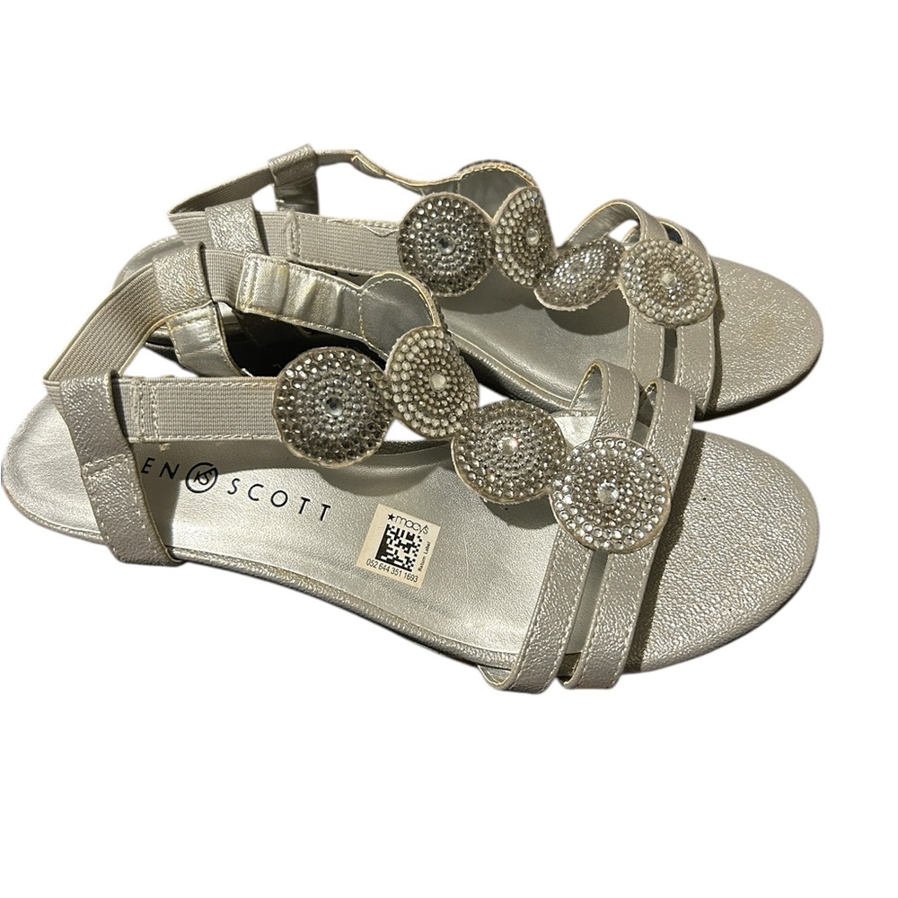 KAREN SCOTT Womens Silver Parrisa Toe Wedge Slip On Slingback Sandal 8 M